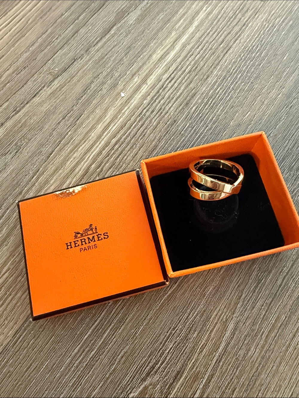 HERMES Paris Ruban Scarf Ring Gold Tone - Picture 3 of 8
